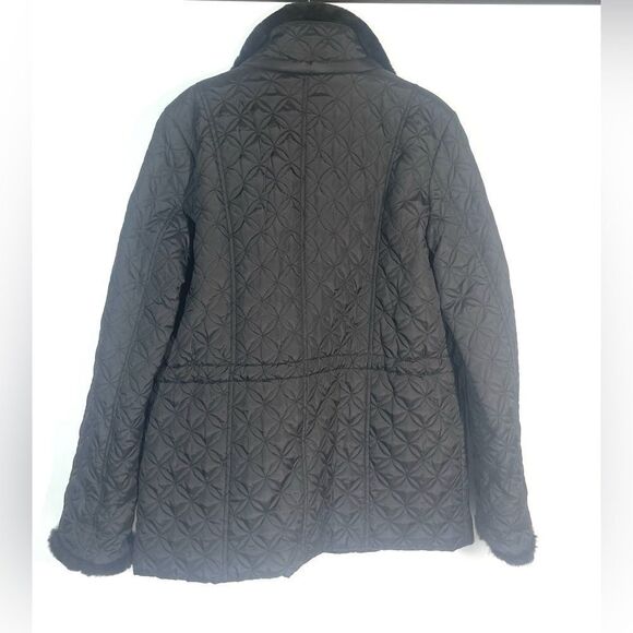 Marc New York Andrew Marc Faux Fur Trim Charcoal Black Warm Quilted Coat Women M - Picture 2 of 6